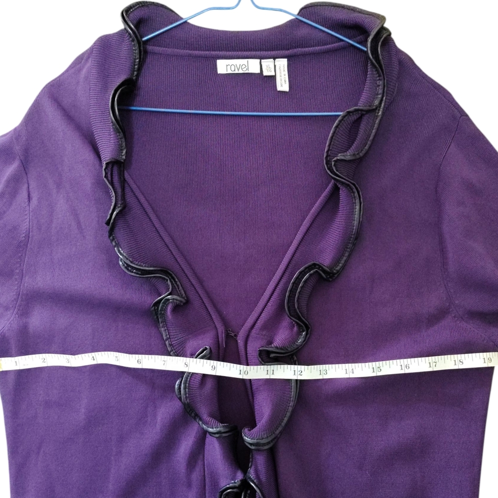 💜 Ravel Purple Ruffle Open Front Cardigan Women’s XL - Picture 5 of 6